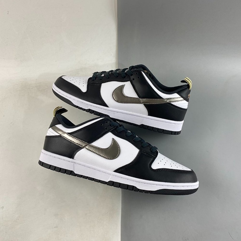Nike Dunk Low Black White Metallic Kids Sneakers